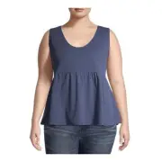 Terra & Sky Navy Blue Peplum Tank Top Comfy Summer Shirt Women's Size 2X 20W-22W