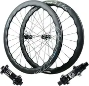 ZECHAO Carbon Fibre Quick Release 700C Off Road Bicycle Wheelset,24 Spokes Front 2 Rear 4 Bearings Planetary Ratchet 54T Compatible 700C*23C-50C Wheelset(Black-XD)
