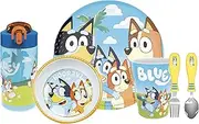 Zak Designs Bluey Kids Dinnerware Set Includes Plate, Bowl, Tumbler, Water Bottle, and Utensil Tableware, Made of Durable Material and Perfect for Kids (6 Piece Gift Set, Non-BPA)