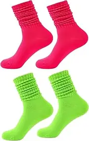 [PINCHUAN] Neon Socks for Women 80s Neon Slouch Socks Women's Leg Warmers Slouch Long Scrunch Knee Sock 80S Neon Outfit
