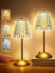 Table Lamps, Bedside Lamp Cordless, Vintage Nightstand Lamps Set, 2 Pack Dimmable Crystal Table Lamp 3 Colors Gold Lamp USB Charging, Touch Lamp Bedroom Lamps, for Bedroom Living Room Hotel Bar
