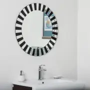 Sunburst Frameless Round Mirror with Black and Mirror Beveled 27.5in.