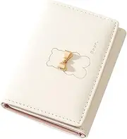 [Valentoria] Small Wallets for Girls Cute Bear Print Wallet Small Tri-folded Wallet Cash Pocket Card Holder ID Window Purse for Women, A-Beige, Cute Girls Wallet