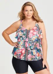 Plus Size Women's Blooming Meadows Frill Tankini Size 16 in Print - Taking Shape