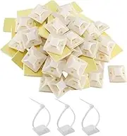 EZONEDEAL 100 Pcs Self-Adhesive White Cable Zip Tie Mounts, Adhesive Backed Multi-Purpose UV-Resistant Mounting Squares Cable Tie Wrap Anchor Pads For Cable Clips Management