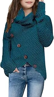[Haloumoning] Girls' Pullover Turtleneck Button Long Sleeve Knitted Jumper Kids Wrap Jumper Sweater