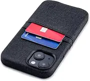 Dockem Card Case for iPhone 14 with Built-in Metal Plate for Magnetic Mounting & Wallet with 2 Holder Slots: M2 Luxe Canvas-Style Synthetic Leather (Black)