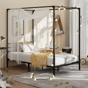 Oikiture Metal Canopy Bed Frame Single Size Platform