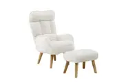 Oikiture Swivel Recliner Armchair With Stool Sherpa White