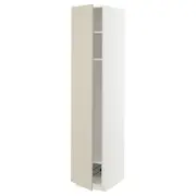 METOD high cabinet w shelves/wire basket, white/Havstorp beige, 40x60x200 cm