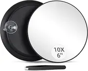 10X Magnifying Mirror with 3 Suction Cups - 6'' Stick on Makeup Mirror with 10X Magnification, Magnified Makeup Mirror Portable Handheld Cosmetic Mirror and Tweezers Set for Travel, Makeup, Bathroom