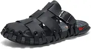 [GSOHINO] Mens Leather Beach Slides Sandals For Men Closed Toe Hiking Outdoor Athletic Casual Walking Sandals Water Shoes Summer Fisherman