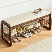 Storage Shoe Bench, Solid Wood Shoe Bench with Cushion, 2 Tier Shoe Storage Bench for Entryway, Hallway, Living Room 100cm Long