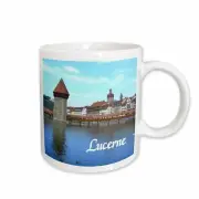 3dRose Lucerne - town in Switzerland - medieval style stone tower bridge over Sw