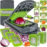 Bartnelli Vegetable Chopper Food Slicer Pro | 15 Pc MultiFuctional Kitchen Gadgets for Onion, Veggie, Cheese Grater, Vegetables Cutter with Large Container, Easy to Clean, with Bonus Brush and Fork