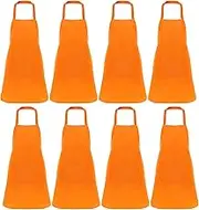 8 Pcs Bib Apron for Unisex Colorful Kitchen Apron Bulk with 2 Roomy Pockets for Kitchen BBQ Painting Baking, Orange, One Size