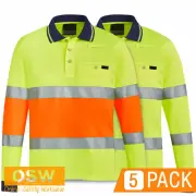 5 x Hi Vis Unisex L/S Biomotion Reflective QLD Road Controller Polo Safety Shirt
