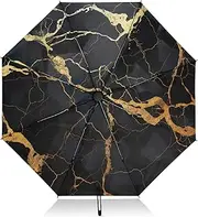 [RPLIFE] Compact Umbrella, Lightweight Portable Auto Open Close for Women, Travel Umbrellas for Rain, Wind and Sun, Black and Gold Marble