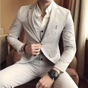 FINDSENSE品牌 韓國男 西裝外套穿搭 三件式套裝 成套西裝 西裝修身 外套+背心+褲子