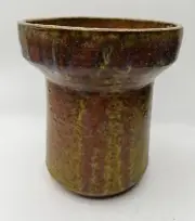 Signed Studio Pottery, Hand Thrown Vase. Colors Of A Fall Forest. Flared At Rim.