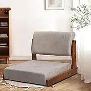 mwpqbd Tatami Chair Japanese Solid Wood Bay Window Legless Chair Back Stool (Breathable Technology Fabric Smoke Gray + Walnut)