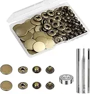 24 Sets Heavy Duty Leather Snap Fasteners Kit, BetterJonny 20mm Metal Snap Buttons Press Studs Leather Rivets Snaps with 4 Setter Tools for Clothes Bracelet Jackets Jeans Antique Brass