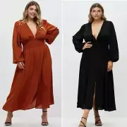 Bundle! 2x BNWT Atmos & Here V Neck Maxi-brown And Black Size 20-no PO Box