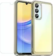 [FZZSZS] Case for Samsung Galaxy Z Flip6 + Tempered Glass Screen Protector Protective Film,Slim Transparent Black Protection Case Cover for Samsung Galaxy Z Flip6 (6.7")