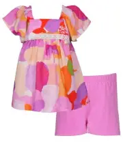 NEW Bonnie Jean Girls Size 12 "LAVENDER WATERCOLOR" Peasant Top Shorts Set NWT