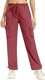 [SOIATOT] Womens Cargo Joggers Parachute Y2K Pants Lightweight Hiking Travel Scrub Pants Elastic Waist with Drawstring Quick Dry