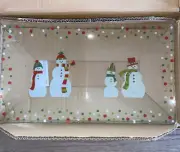 The Pampered Chef #3012 Snowmen Dots Divided Platter ~ Holiday ~ Glass ~ NIB