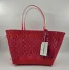 Beautiful pink Tommy Bahama woven basket bag with tassel tote bag NWT