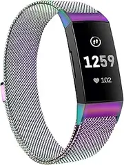 Metal Bands Compatible with Fitbit Charge 4 Band & Fitbit Charge 3 Band & Charge 3 SE Band, Adjustable Stainless Steel Mesh Magnetic Band Replacement Accessories Bracelet Strap for Women Men