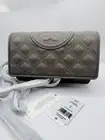 Tory Burch Fleming Matte Wallet on Chain Crossbody Clutch Gray Heron New $448
