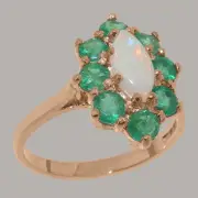 Solid 9k Rose Gold Natural Opal & Emerald Womens Cluster Ring - Sizes 4 to 12