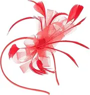 [Minkissy] Vintage Fascinator Headband with Elegant Mesh Plumes for Tea Parties Weddings Evening Events Timeless Hair Accessory for Brides Special Occasions Red