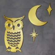 Mid Century Modern Art Deco Vintage Style Owl Moon Stars Wall Décor Art Deco 60s