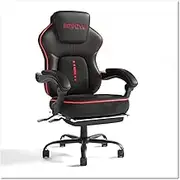 EIZIMZVU Gaming/Office Chairs with Adjustable Lumbar Support, PU Leather High Back PC Video Game Chair for Adults, Adjustable Swivel Computer Chair with Footrest (Red)