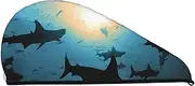 LHBWCVN Hammerhead Sharks Hair Towel Wrap for Women Hair Cap Coral Velvet Hair Drying Cap with Button Super Absorbent Hair Drying Towel Quick Dry Hair Turban for Wet Hair Long Thick Hair