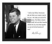 PRESIDENT JOHN KENNEDY ASK NOT WHAT YOUR COUNTRY CAN DO QUOTE 8X10 FRAMED PHOTO