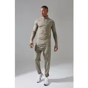 Mens Khaki Man Active Quarter Zip and Jogger Tracksuit