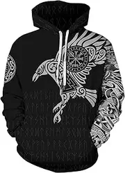 ENLACHIC Men's Viking Tattoo 3D Digital Print Hoodies Pullover Sweatshirt