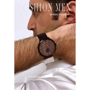 Hannah Martin品牌手錶 HM-1002 烏木木紋竹木表面木頭木質手錶 兩針半 不鏽鋼 網帶 高級男士手錶
