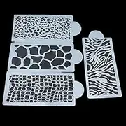 RELAND SUN 4pcs Zebra Leopard Snake Crocodile Skin Pattern Cake Border Embossed Decorating Molds Plastic Fondant Template DIY Baking Tools Coffee Spray Stencils Powdered Sugar Sieve PVC Mold