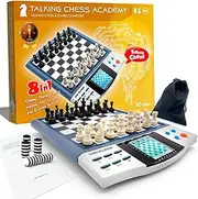 iCore Magnet Chess Sets Board Game, Electronics Travel Talking Checkers Master Pro 8 in 1, Portable Chessboard Tournament for Kids and Adults