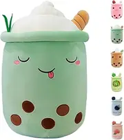 MDXMY Boba Plush Stuffed Bubble Tea Plush Pillow Soft Cute Pearl Milk Tea Hug Pillow(Green Cream,19.6 inches)