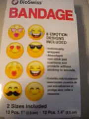 NEW in box 24 EMOJI happy face NON STICK Band-Aid Bandages Bandaids