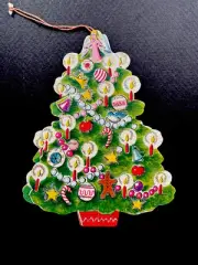 1 VTG Xmas Tree Ornament Greeting Card Stunning Glitter Throughout