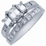 GIA Certified Diamond Bridal Set Emerald Cut 2.75 Carat 18k White Gold