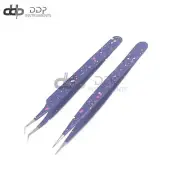 2 Pcs Straight And Curved Tip Tweezer Nipper For Eyelash Extension, Blue & White